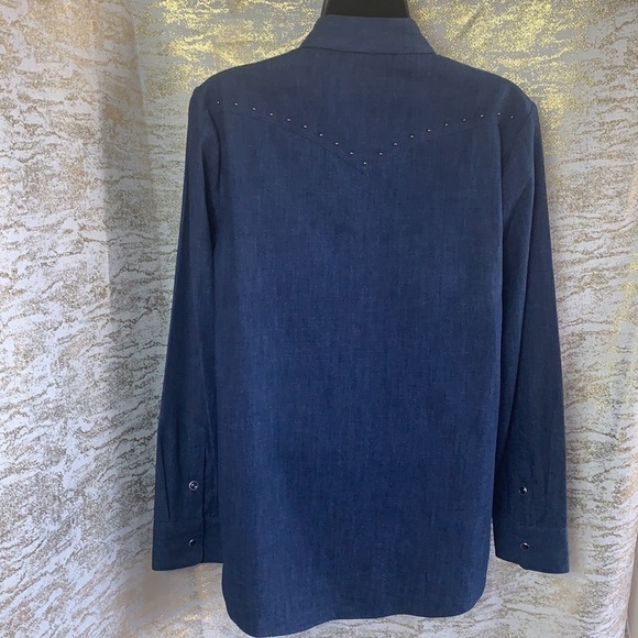 Kate Spade Blue Dark Wash Embroidered Chambray Denim Shirt Size M - Picture 8 of 13